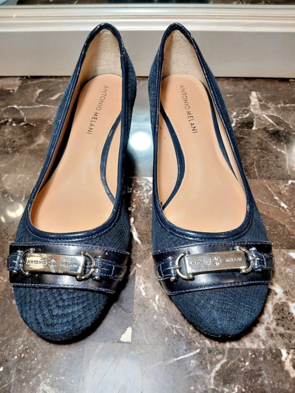 Antonio Melani Buckle Wedges In Blue